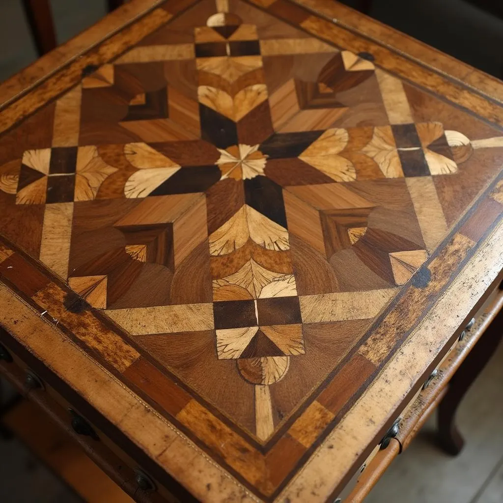 Detalle de marquetería en mesa auxiliar